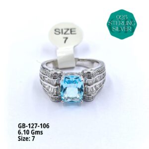 925 Sterling Silver Blue Gemstone Statement Ring – Size 7