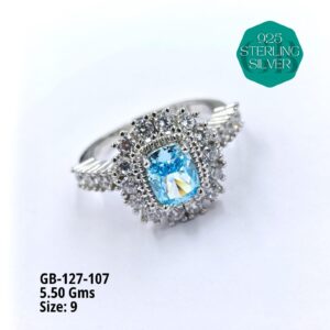 925 Sterling Silver Blue Halo Statement Ring – Size 9